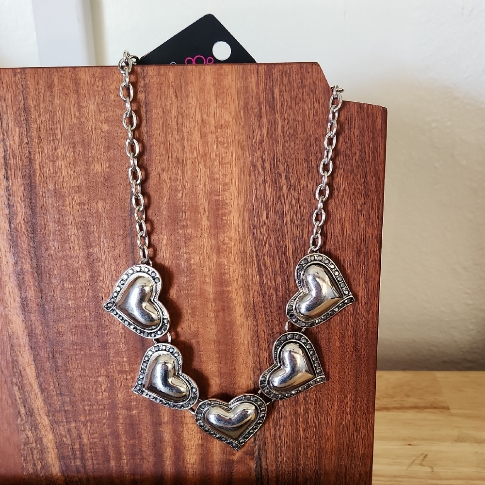 Paparazzi Silver Heart Charm Necklace And Earringd